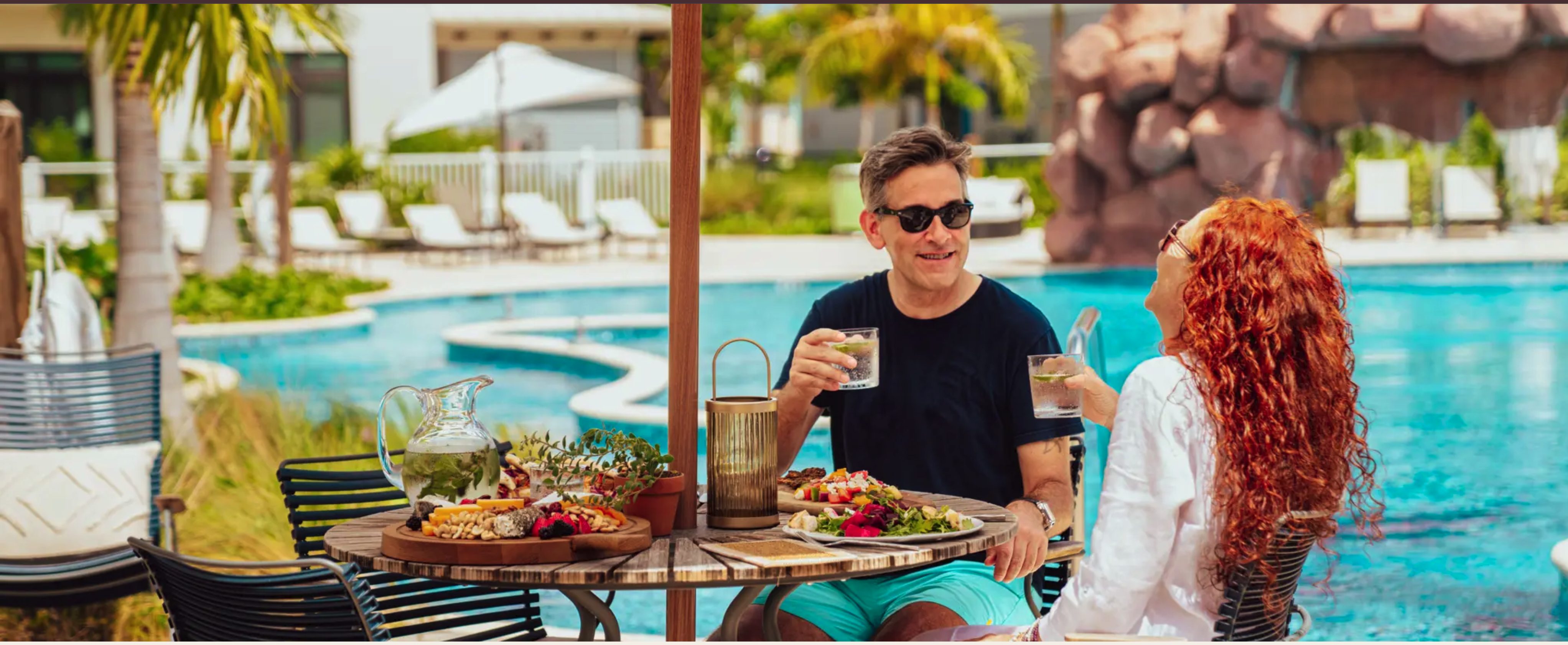 Poolside dining at Camana Bay, Grand Cayman