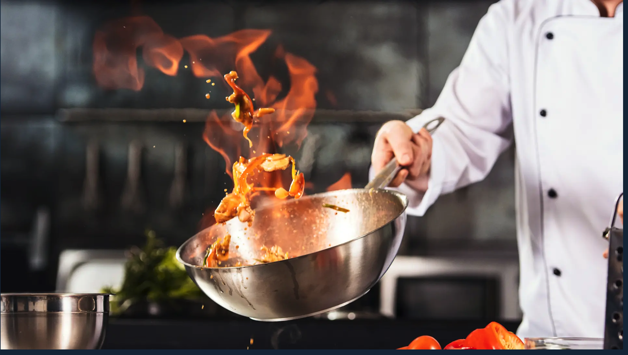 Chef's table flambé aboard Avestix Frontier on Transcend Cruises